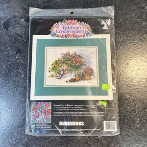 Vtg Dimensions Peggy Abrams Flower Cart In Bloom Embroidery Kit SEALED